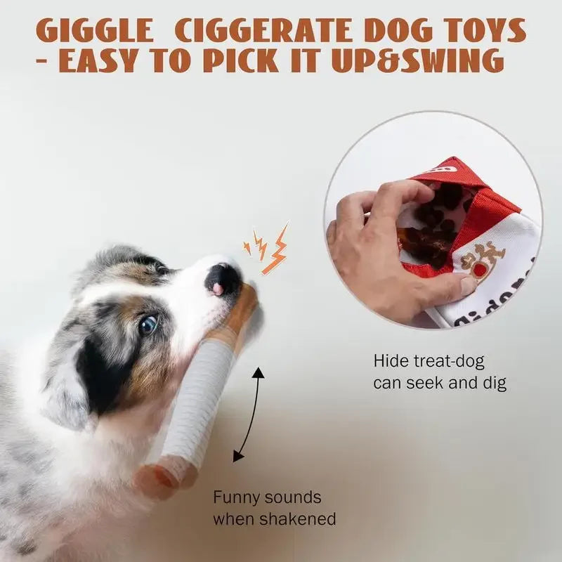 Funny Cigarette Pack Plush Dog Toy Set, Squeaky
