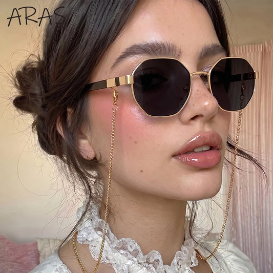 Octagon Sunglasses with Chain for Women — UV400 Shades