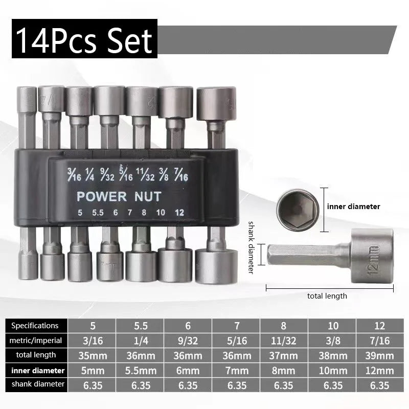 9 Pieces/14 Pieces Strong Socket Hex Wrench Hexagonal Handle Screwdriver Socket Extension Rod Pneumatic Screwdriver Insert