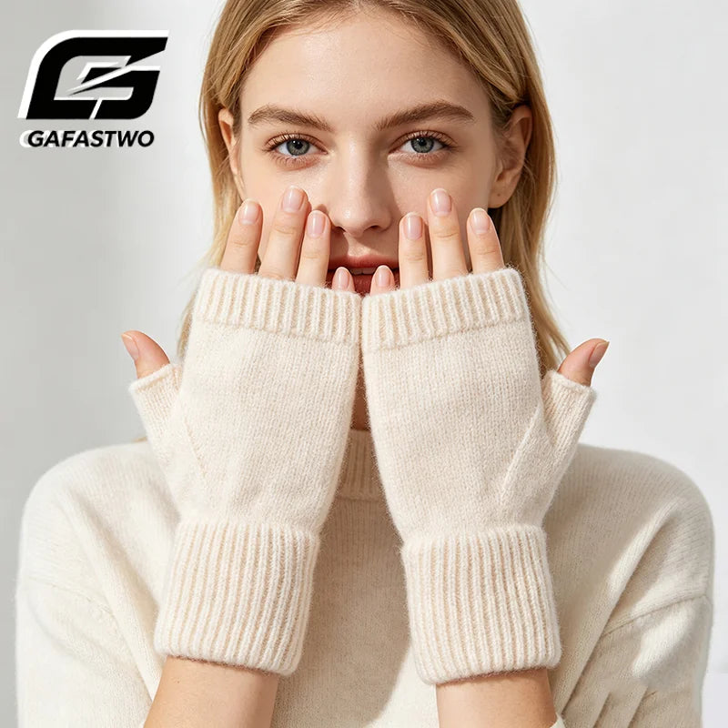 Knit Fingerless Gloves - Half Finger Winter Mittens and Arm Warmers