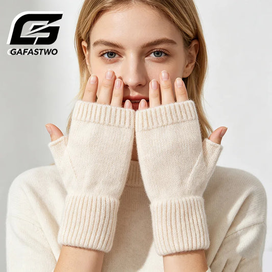 Knit Fingerless Gloves - Half Finger Winter Mittens and Arm Warmers