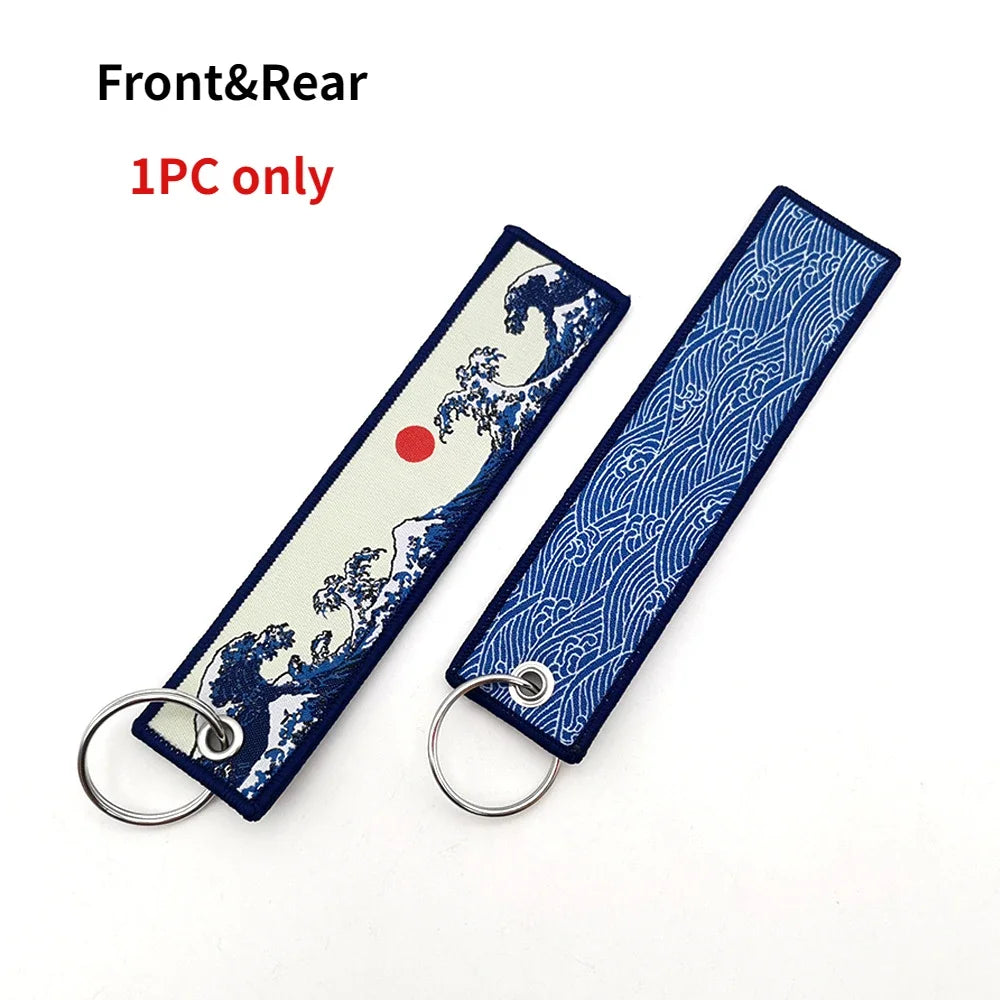 Hokkaido Waves Series Keychain Nylon Thermal Transfer Key Ring Strap Lanyard Jdm Modified for Honda Toyota Moto Auto Accessories
