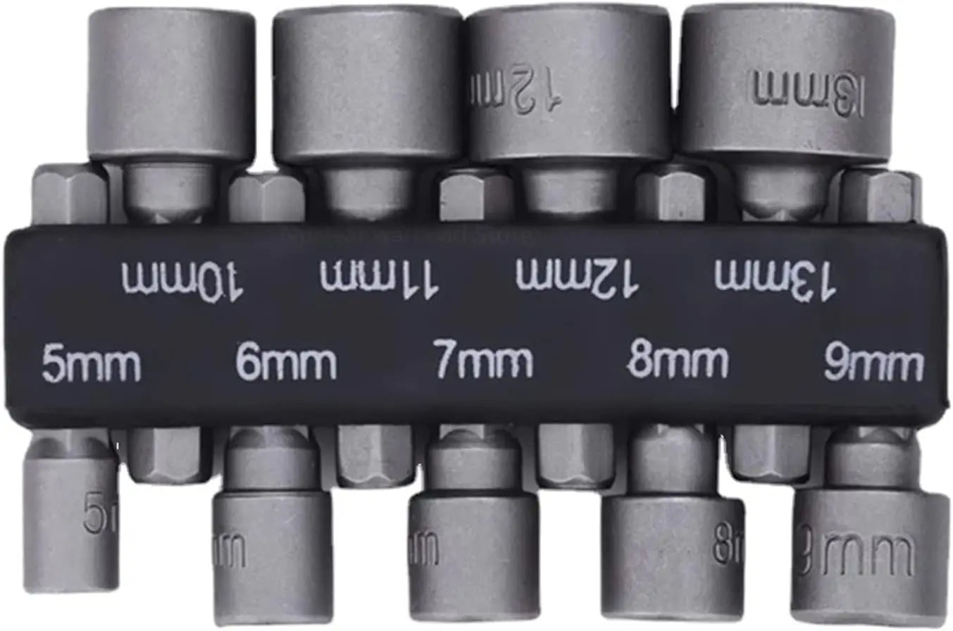 9pc Hex Socket Nut Driver Set — 5–13mm 1/4" Sleeve Nozzle Driver Bits