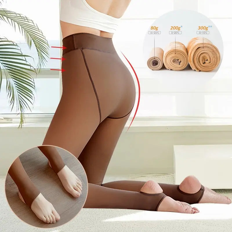 Women's Fleece Tights - Fake Translucent Thermal Pantyhose - photo 11