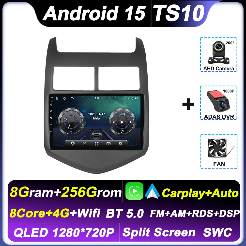 2din Carplay Auto For Chevrolet Aveo2 Sonic T300 2011-2015 Android 15 8 Core Car Radio Multimedia Radio Player GPS Navigation BT