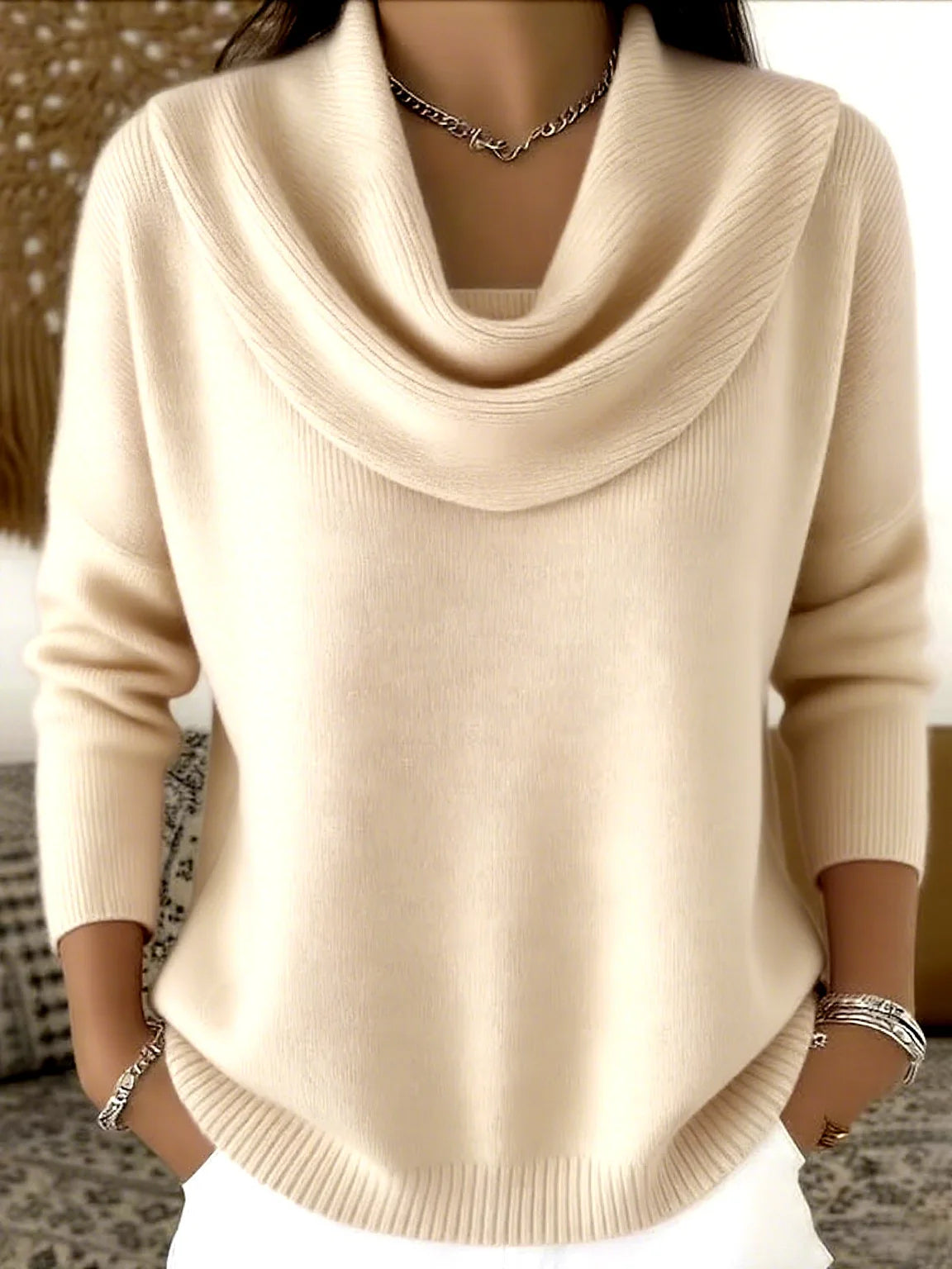 Women's draped neck pullover sweater - view 5