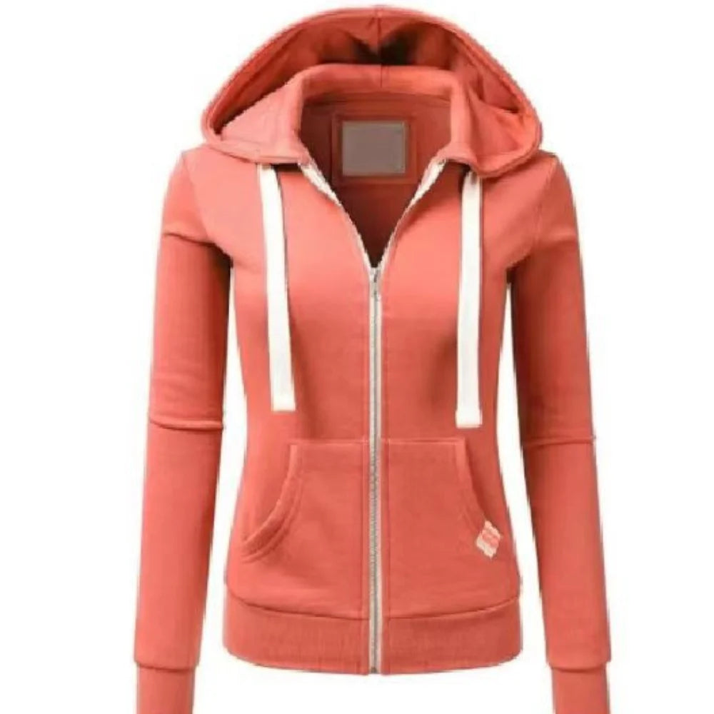 Women's Zip Up Hooded Sweatshirt - Casual Long Sleeve Jacket