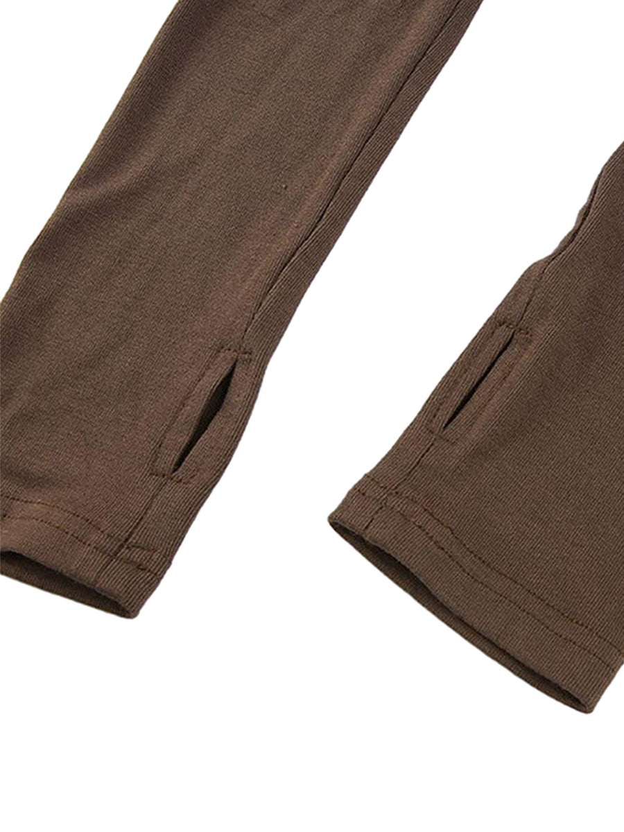 Women Casual Thumb Hole Shirt Trendy  Fit Long Sleeve Round Neck Tops Summer Solid Color Tee