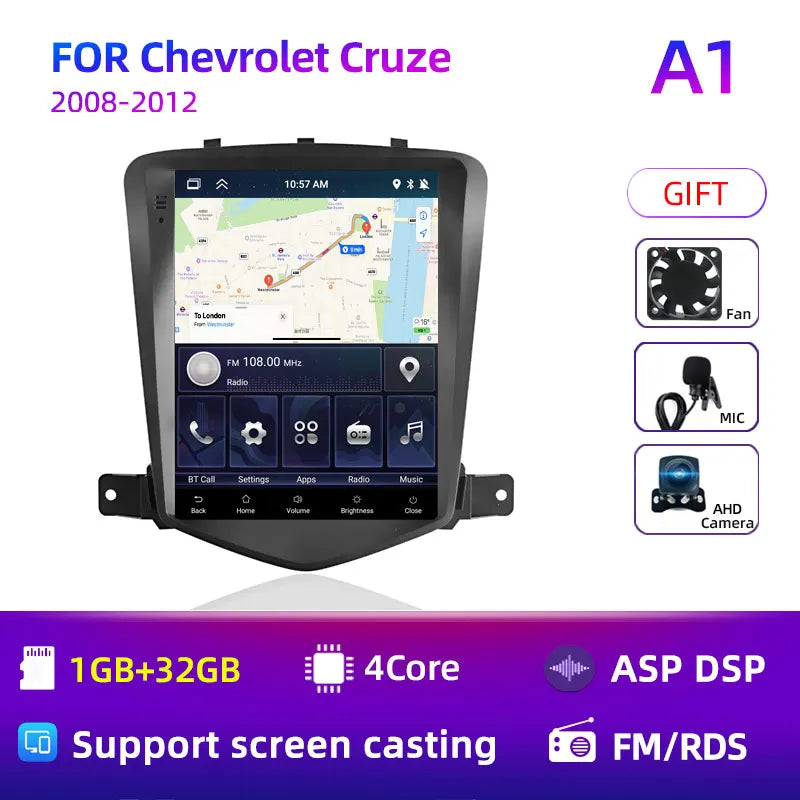 Car Stereo with Apple CarPlay & Android Auto, Compatible with Chevrolet Cruze (2008-2012)