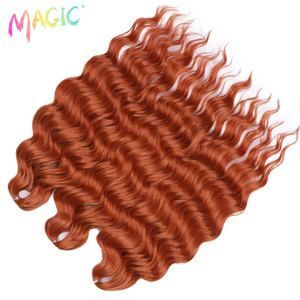 Anna Synthetic Hair 24 Inch Water Wave Braiding Hair Extensions Ombre Blonde Deep Wave Afro Curl Twist Crochet Hair for Women