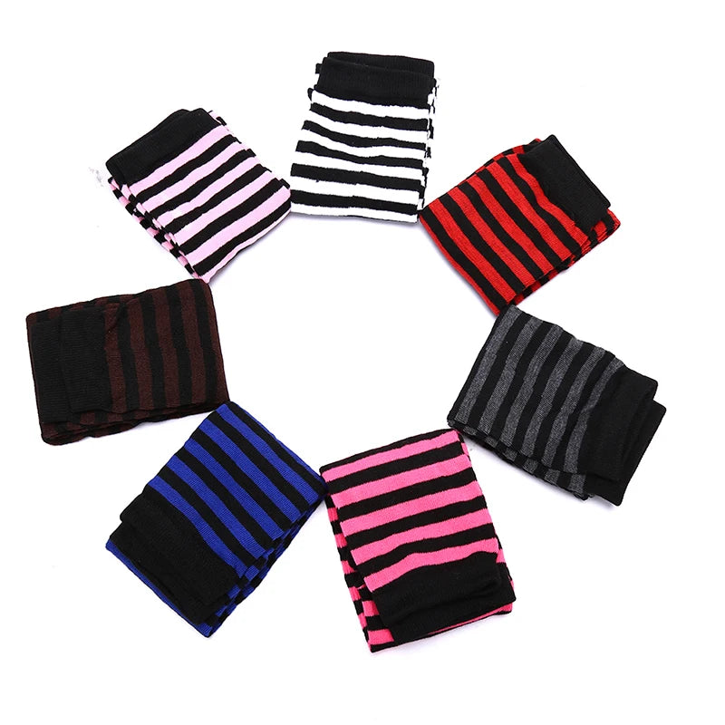 Women's Striped Knit Arm Warmers - Long Fingerless Gloves - photo 5