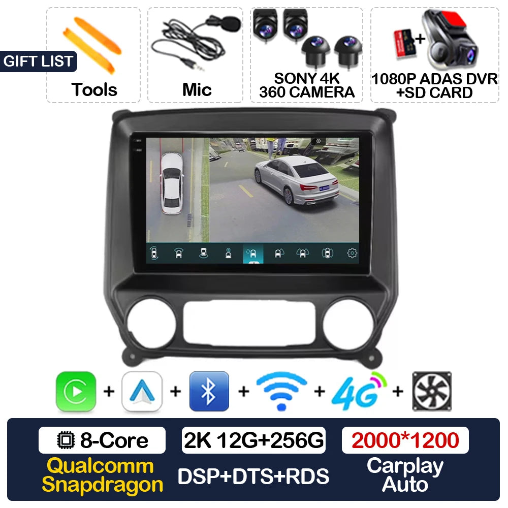 Android 16 Car Radio For Chevrolet Silverado 3 GMTK2 2014 2015 2016 2017 2018 Carplay Auto 2K Screen Multimedia Video Player GPS