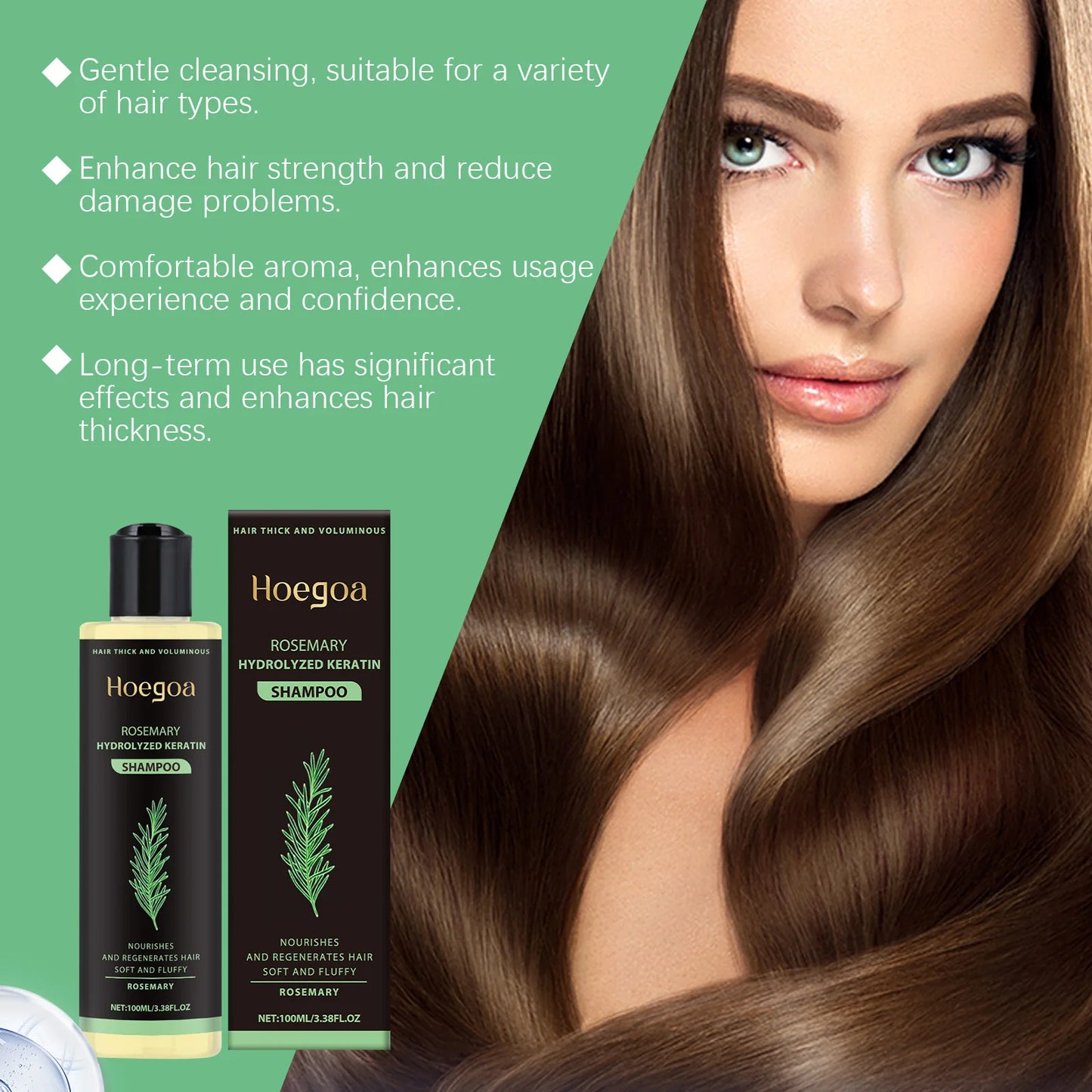 3pcs Rosemary Hair Growth Shampoo Thickening Hydrolyzed Keratin Dry Frizzy Damaged Repair Moisturizing Scalp Cleaning Shampoo
