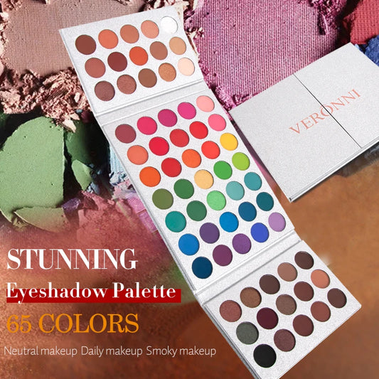 65 Color Eyeshadow Palette - Matte and Glitter Finishes for Festival Makeup