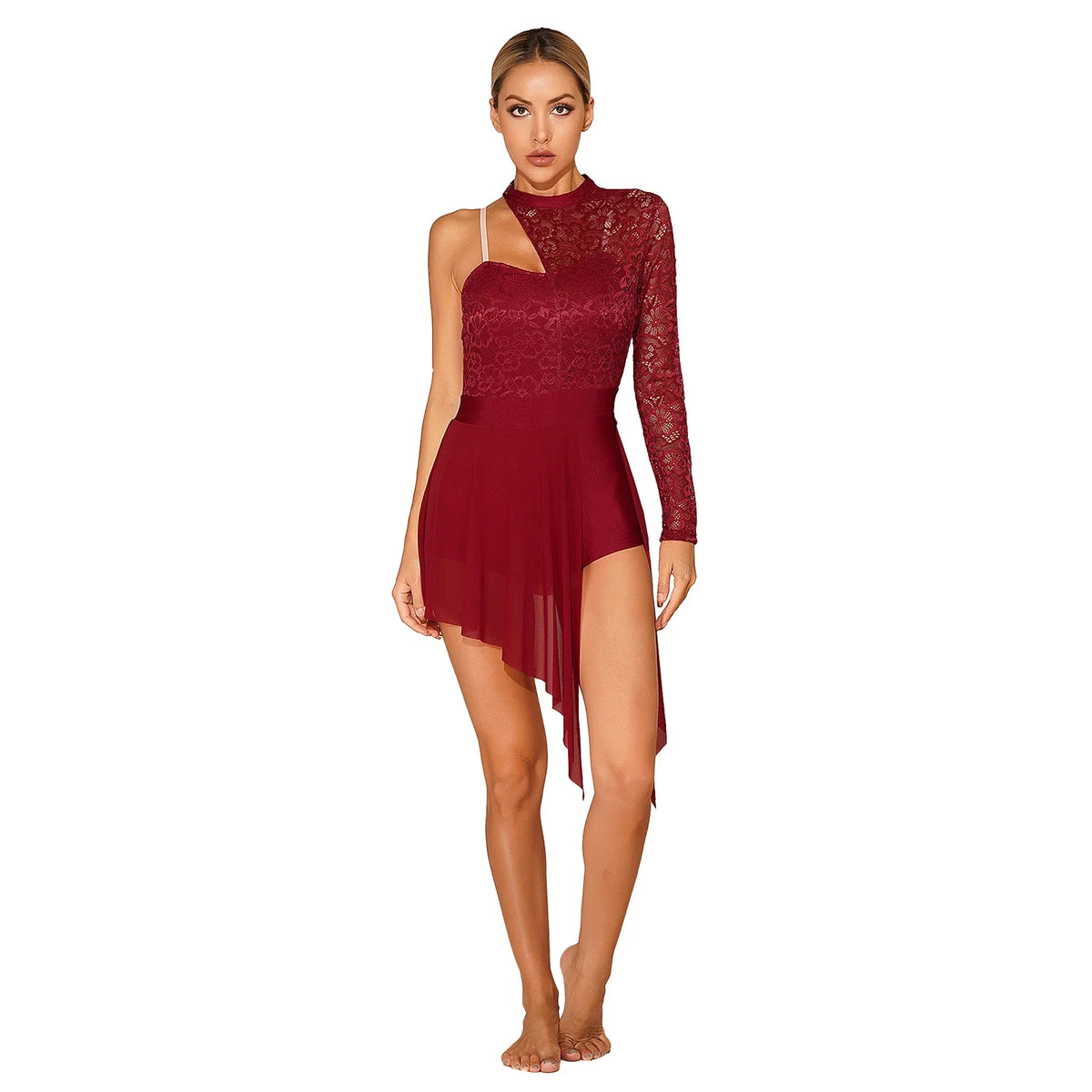 Women's one-shoulder lace lyrical dance dress