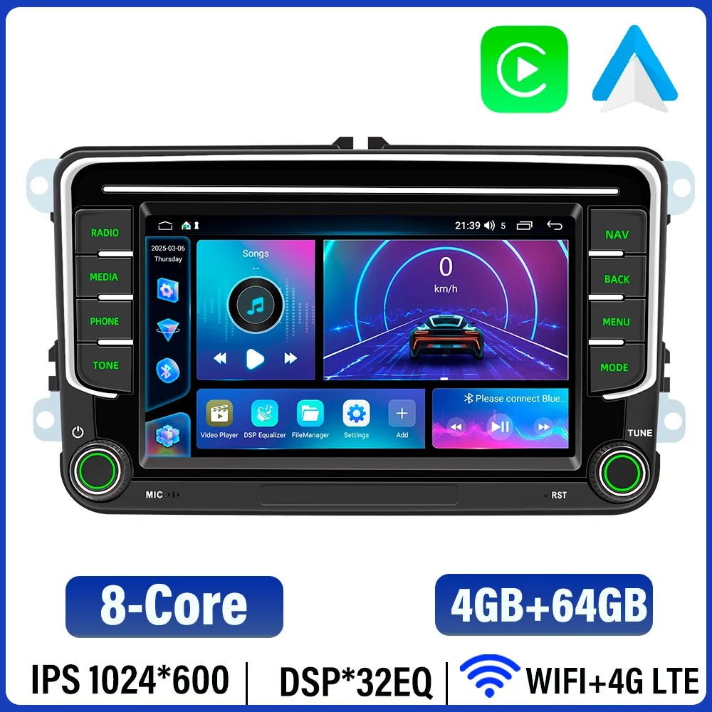 BQCC 7'' Android 13 Octa Core Car Player For Volkswagen VW CC Passat B7 Polo Golf 5 6 Jetta uy5 uy6 Carplay Mirrorlink WIFI GPS