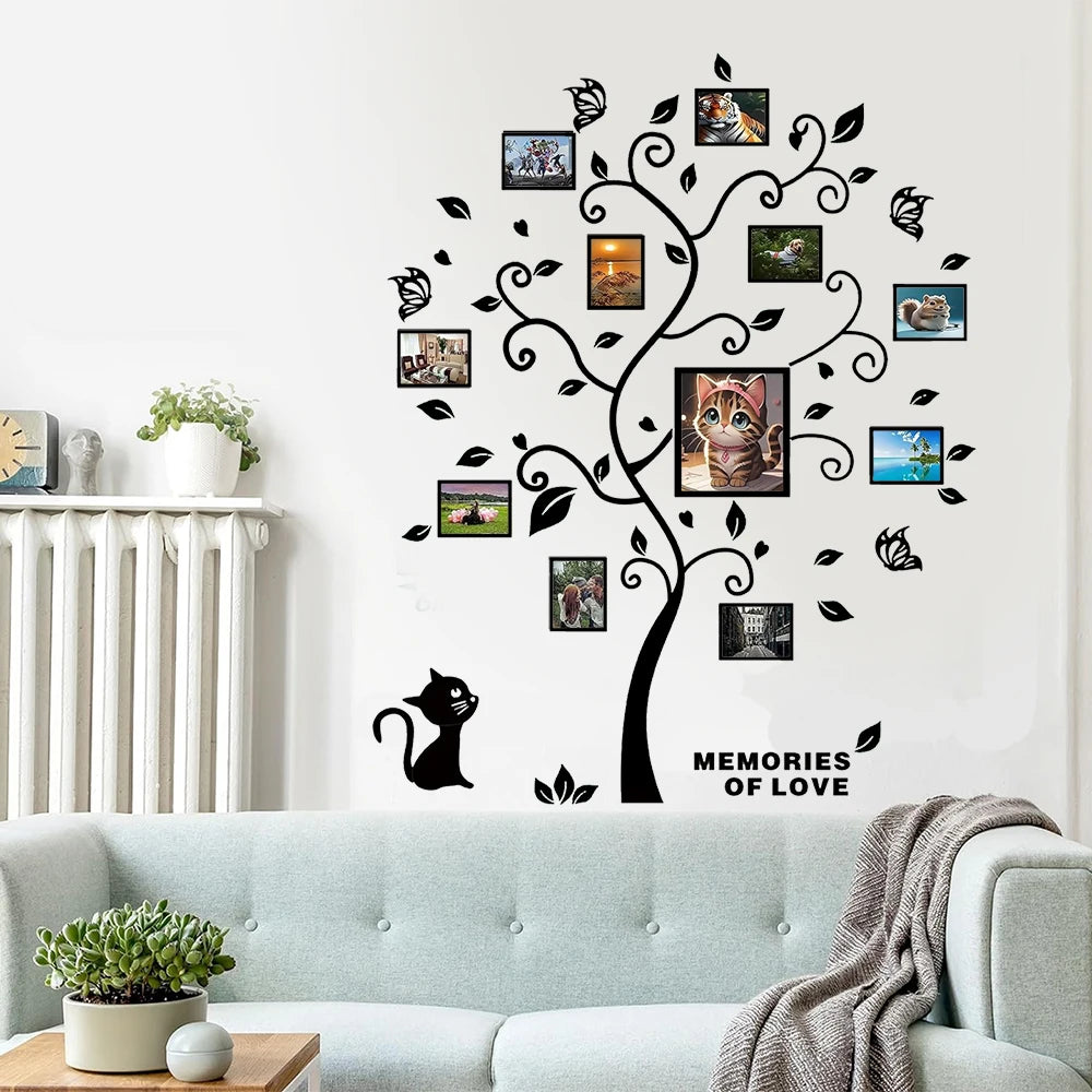 Acrylic Decal Cat Photo Frame Tree Wall Decor Chic 3D Wall Decal DIY Artistic Home Decoration Wall Sticker Photo Frame Tree