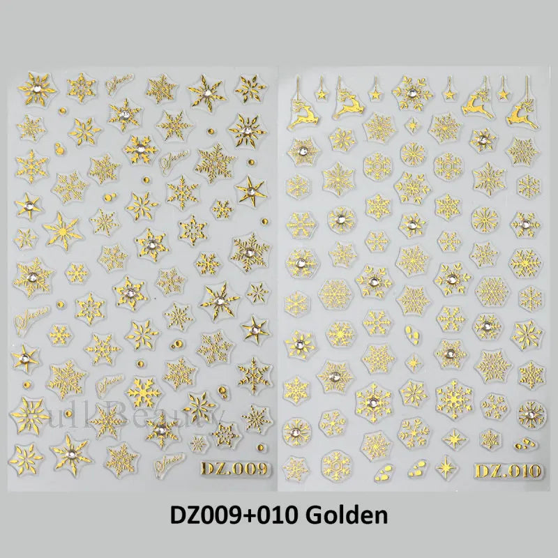 2pcs White Snowflake Nail Stickers With Sparkling Crystal Rhinestones Winter Christmas Design Self-Adhesive Sliders Decals Festi
