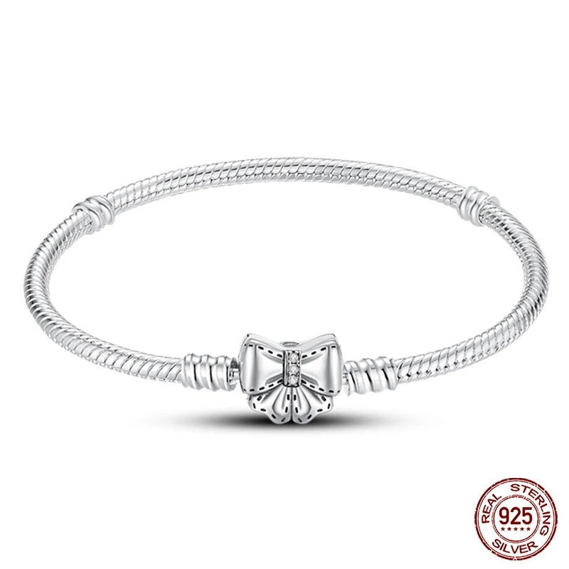 925 Sterling Silver Charm Bracelet – Star Moon Sun Four Leaf Clover Zircon | DIY Birthday Gift for Women (17-20cm)