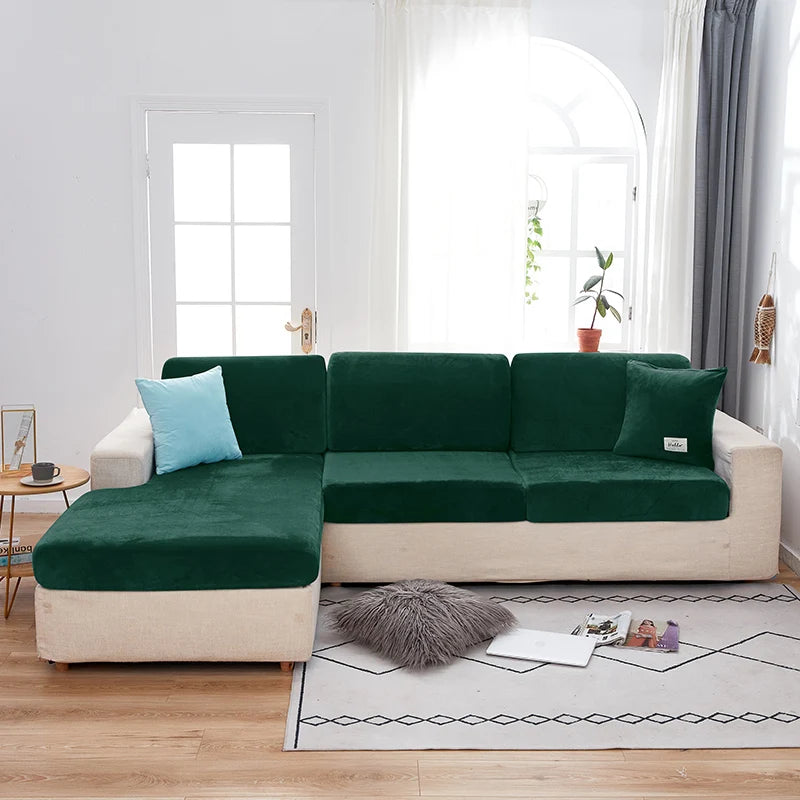 Velvet Sofa Covers for Living Room Elastic Plush Sofa Seat Cushion Cover Soft Couch Slipcover Furniture Protector for Home