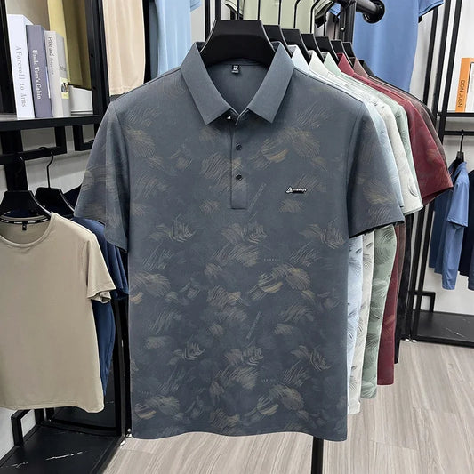 Men's Printed Lapel Polo - Wrinkle-Resistant, Outdoor & Training