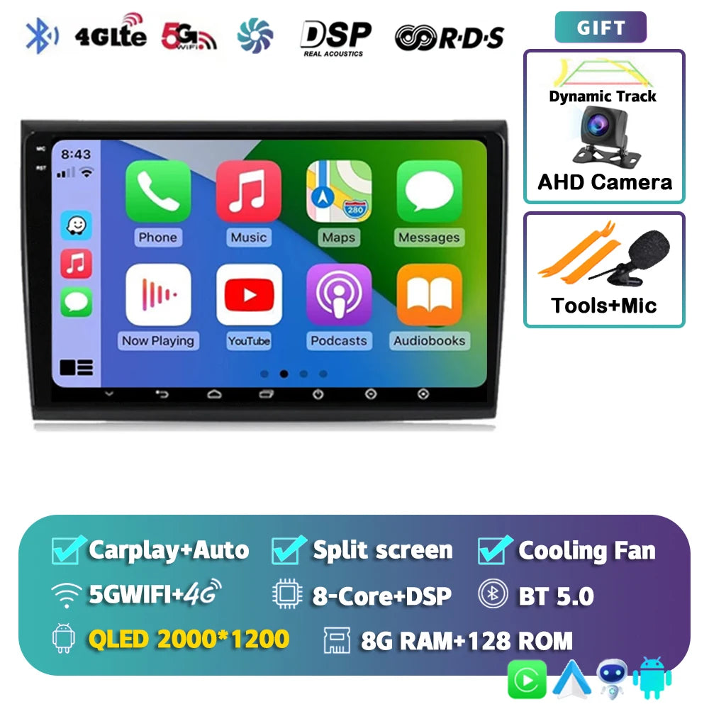 Car Stereo with Apple CarPlay & Android Auto, Compatible with Fiat Bravo 198 II (2007-2014)