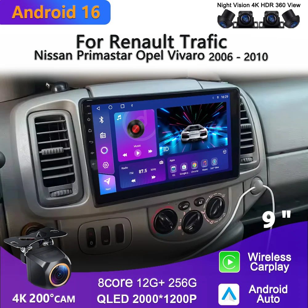 Car Stereo with Apple CarPlay & Android Auto, Compatible with Renault Trafic 2, Opel Vivaro A & Nissan Primastar