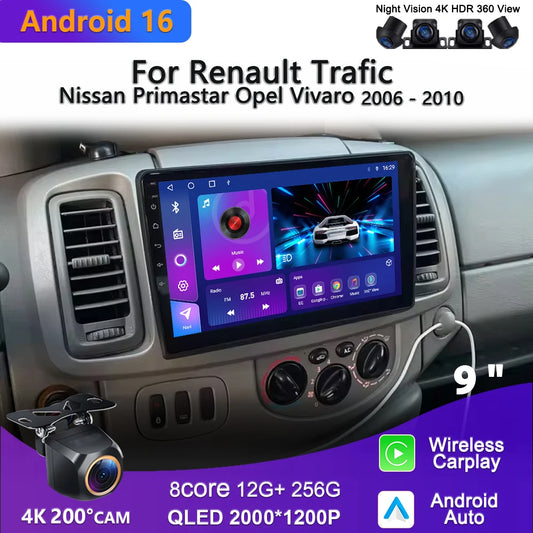 Car Stereo with Apple CarPlay & Android Auto, Compatible with Renault Trafic 2, Opel Vivaro A & Nissan Primastar