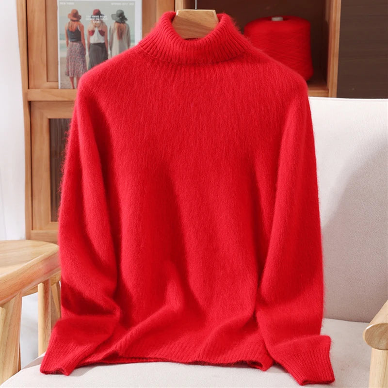 Women's High Collar Knit Sweater, Thick Pullover