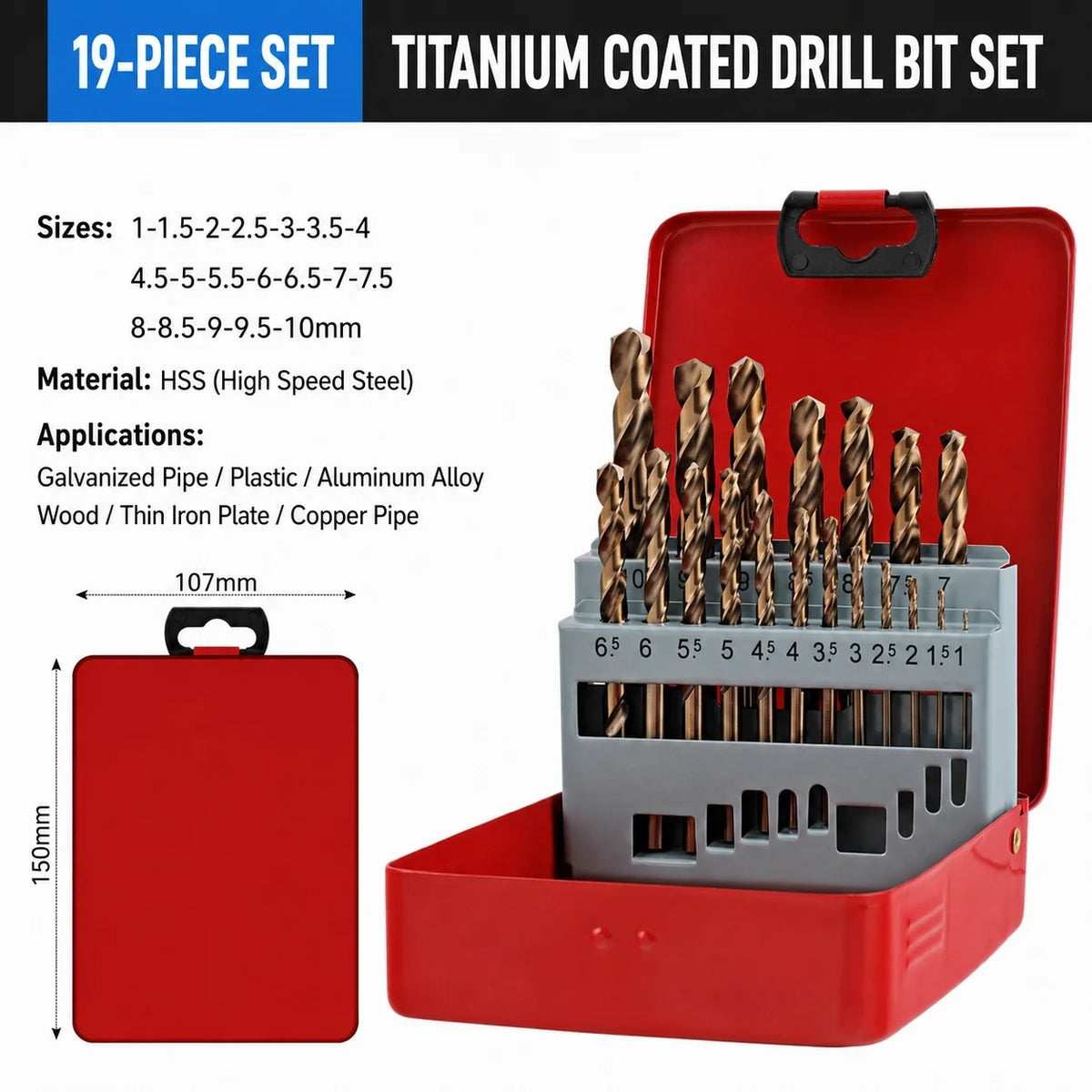 Twist Drill Bit Set for Metal, Wood, Masonry & Concrete