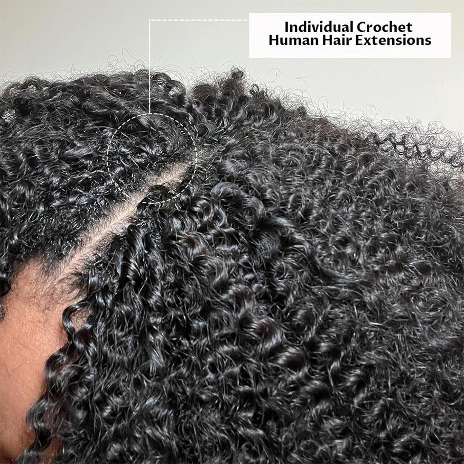 Deep Wave Crochet Human Hair Bundles Boho Braid Hair 100% Remy Pre-Separated Feather Invisible Crochet Hair Extensions For Women