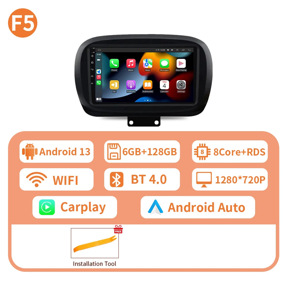 Car Stereo with Apple CarPlay & Android Auto, Compatible with Fiat 500X (2014-2020)