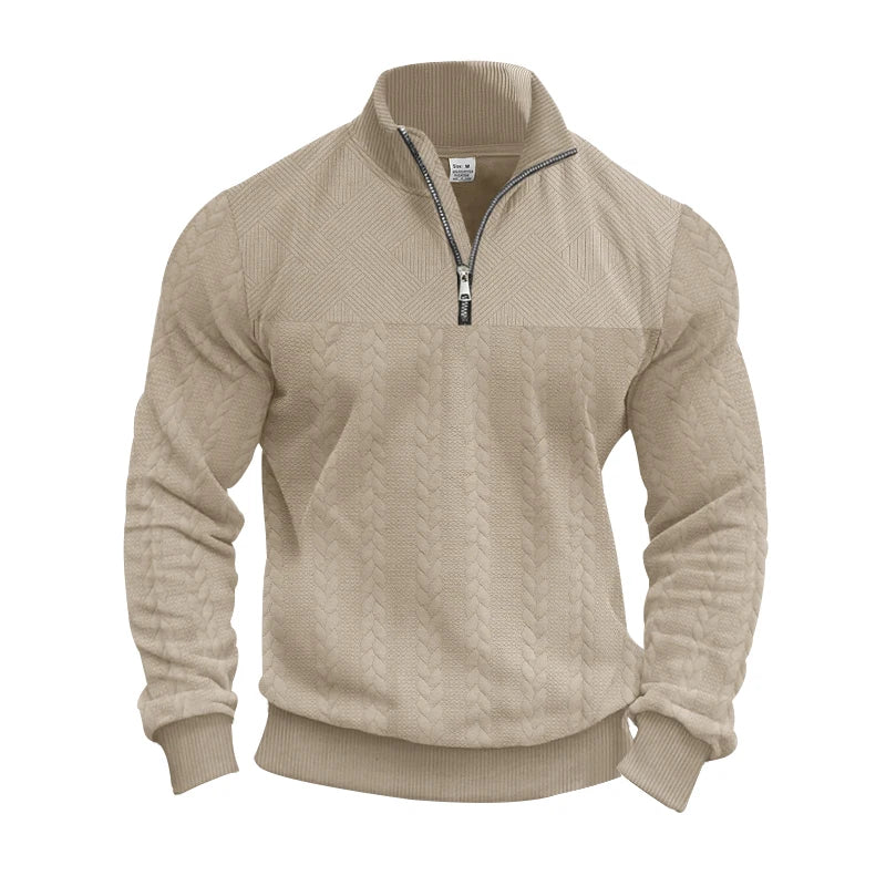 Men's Quarter-Zip Knit Pullover - Jacquard Pattern Winter Sweater