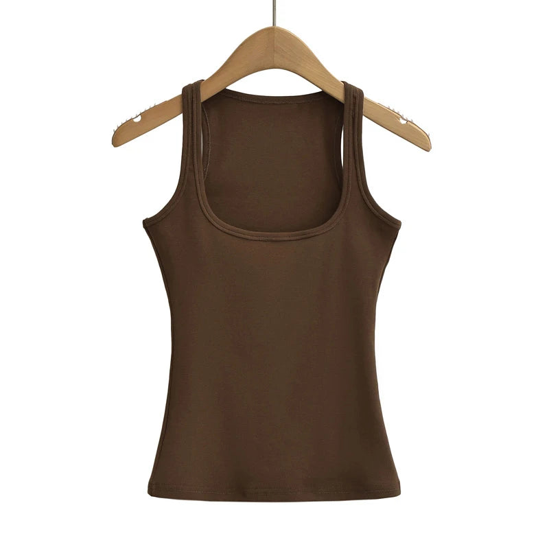 Summer U-neck Sculpted Square Neck Tank Top for Women New 2025 Fashionable Sleeveless Top