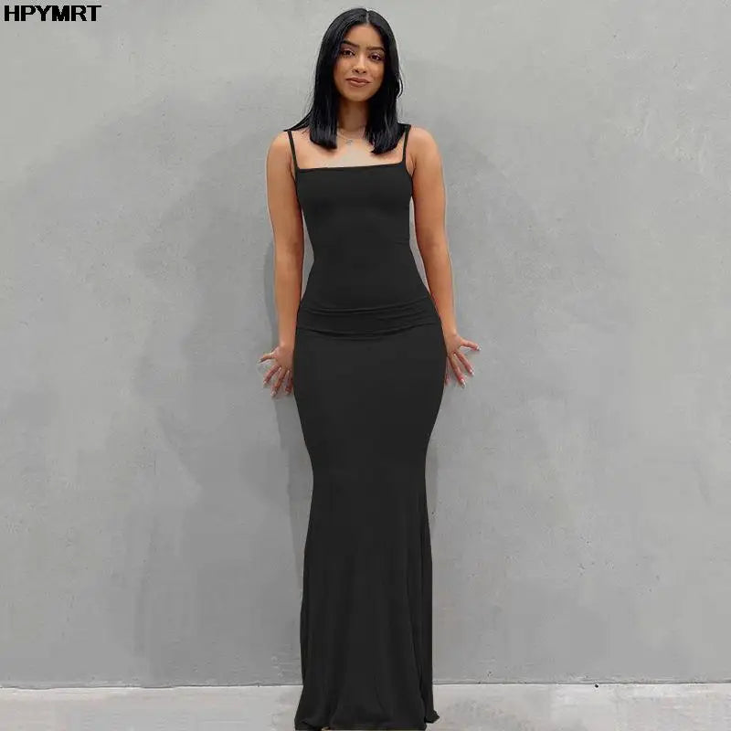 Women's Satin Slip Maxi Dress — Backless Bodycon Party Dress