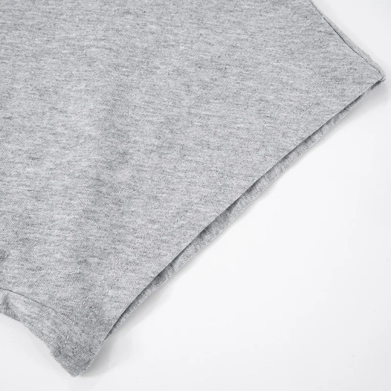 Fashion Casual Solid Gray Cropped T-shirt 2026 Woman Clothes O-neck Corset Tops Streetwear Girls Spring Summer Short Tee Shirts