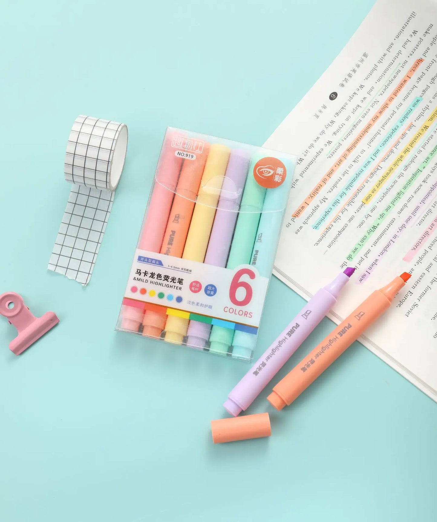 6Pcs/set Pastel Color Macaron Highlighter Pen Marker Pens Fluorescent Pen Drawing Highlighters Cute Stationery School Supplies
