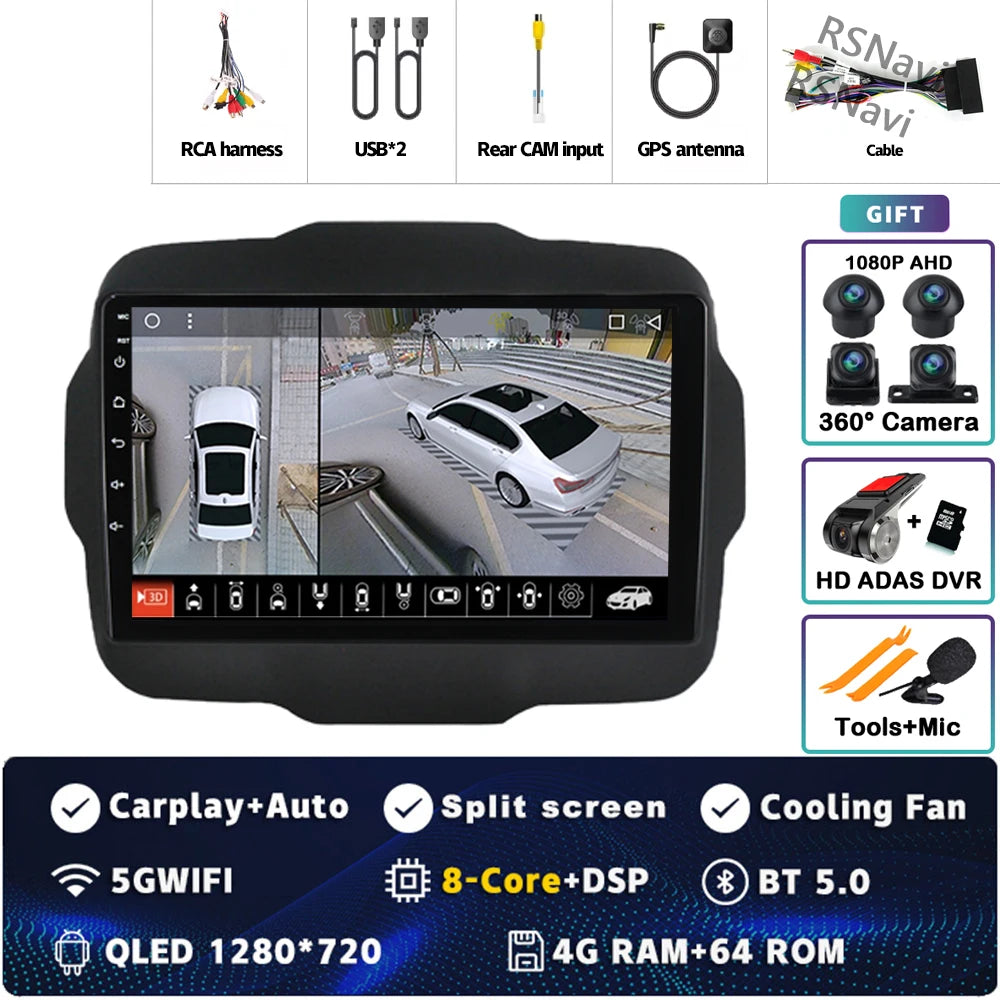 Android 16 For Jeep Renegade 2016 - 2020 2K QLED Android Car Radio Multimedia Video Player GPS AI Voice CarPlay 4G Stereo