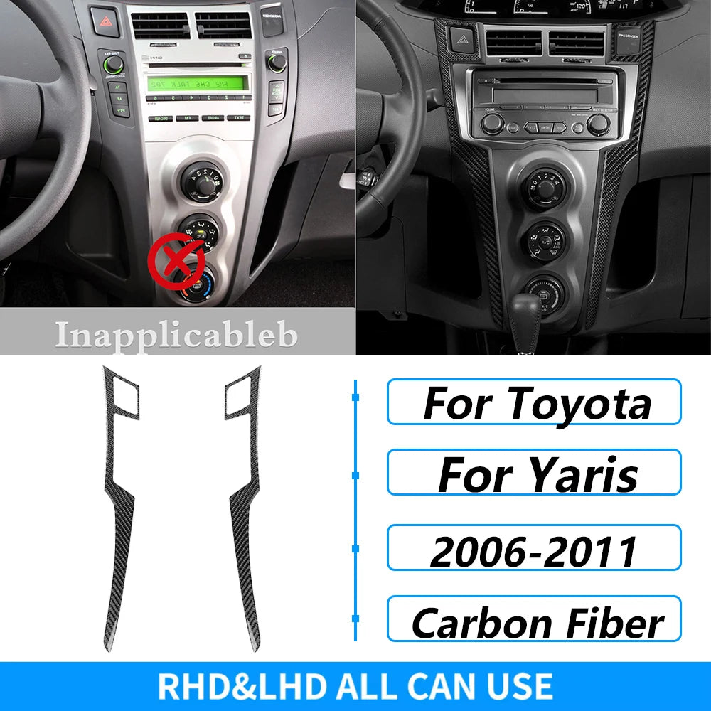 For Toyota Yaris 2006-2011 Carbon Fiber Central Control AC CD Air Outlet Gear Shift Panel Cover Trim Set Car Accessories Sticker