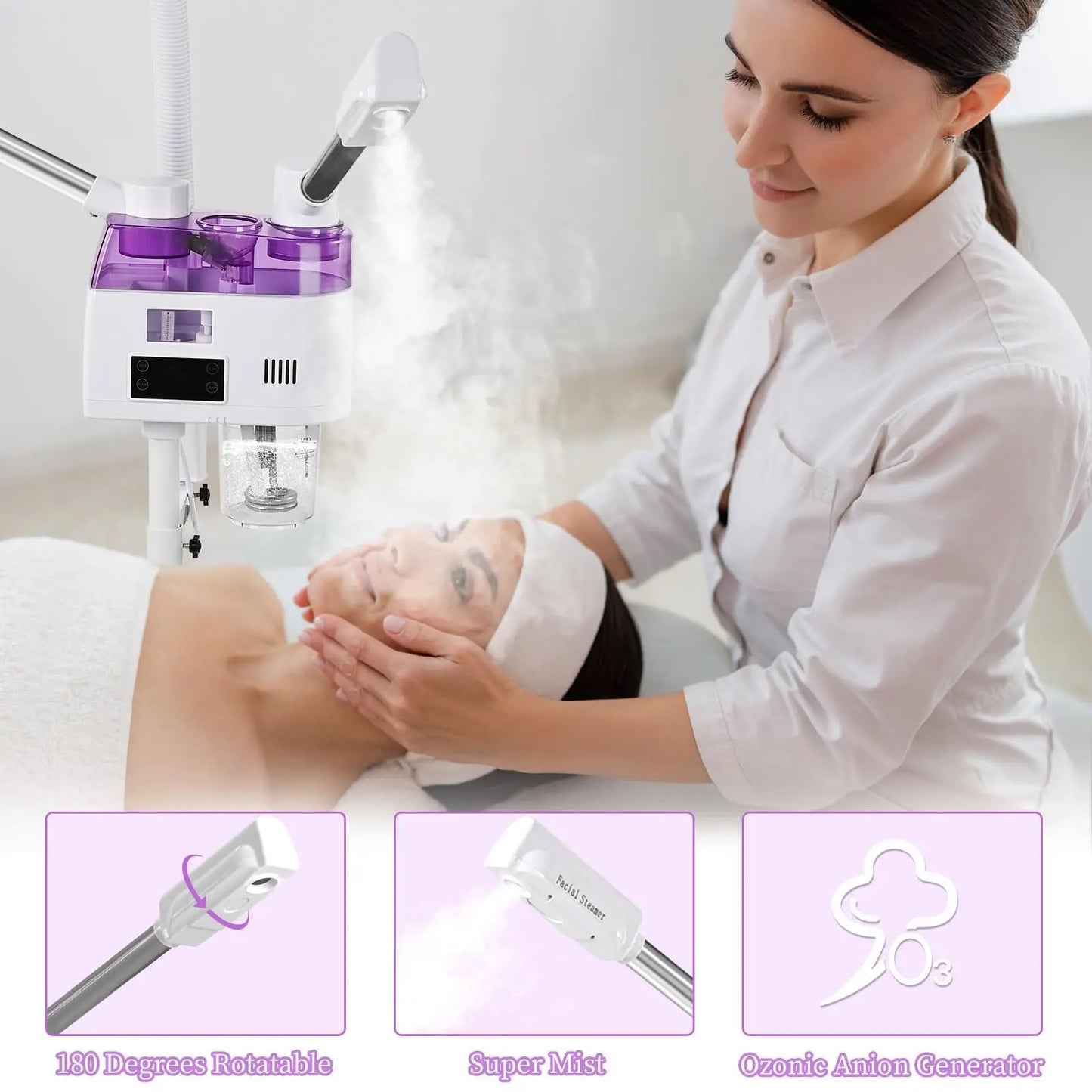 Three-in-One Facial Steamer, Hot and Cold Spray Machine, Adjustable Dual Nozzle Hydrator for Home Use, Portable Face Moisturizer