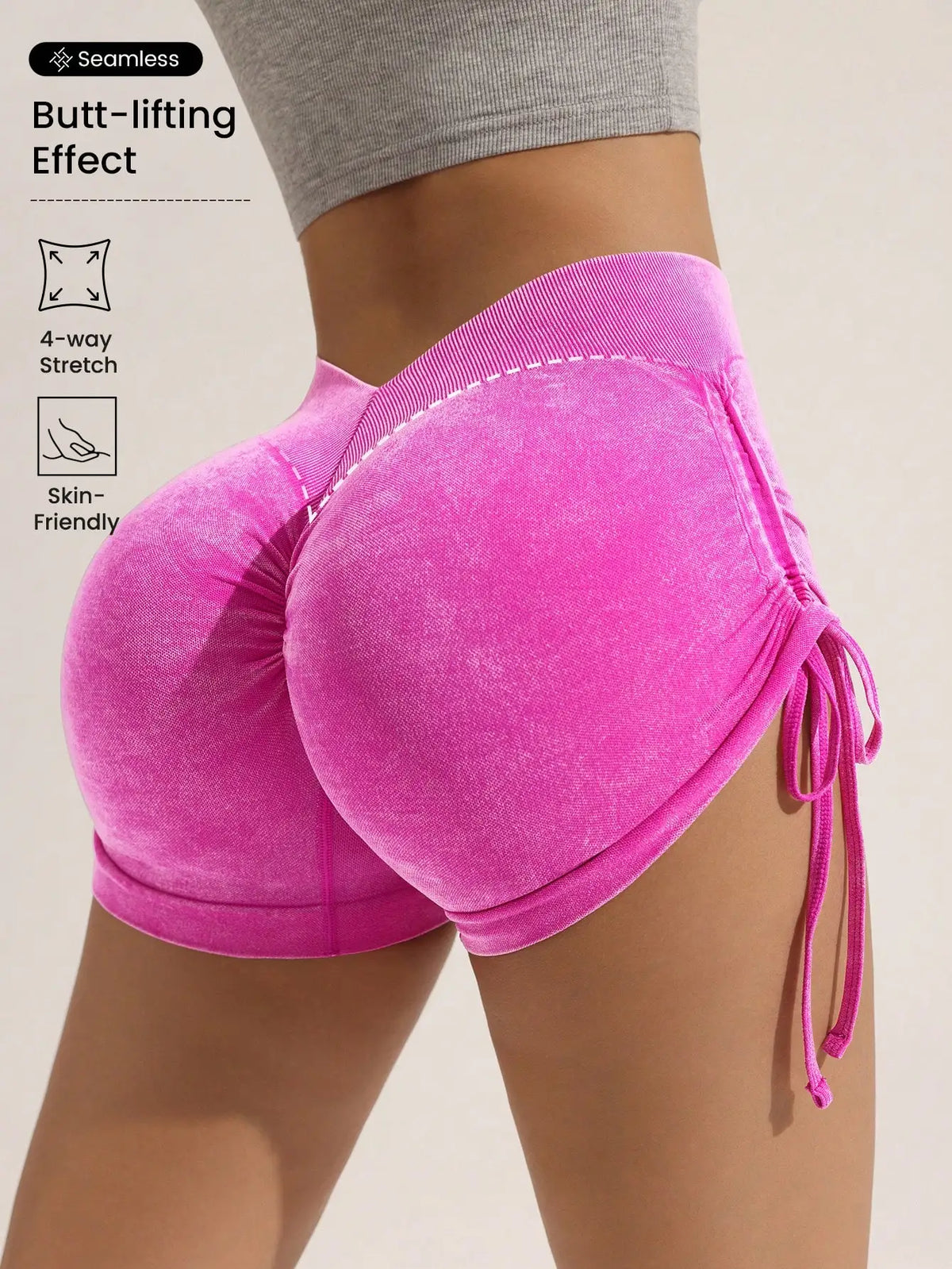 Drawstring frosted shorts for women, peach lifting buttocks, fitness cycling, three part pants, running sports, frosted shorts
