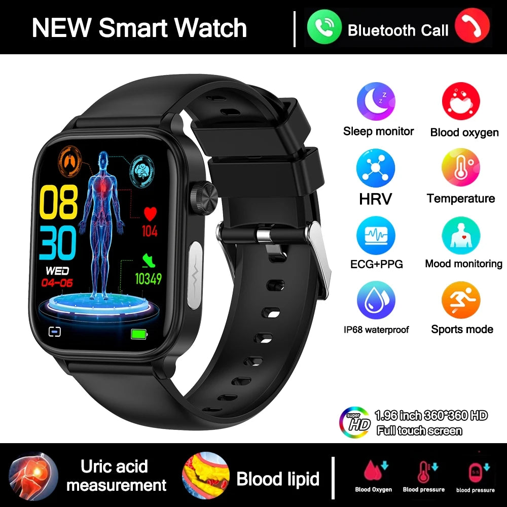 2026 New Al Science Diagnosis Blood Lipids Uric Acid Blood Oxygen Smart Watch Men ECG+PPG Voice Bluetooth Call Health Smartwatch