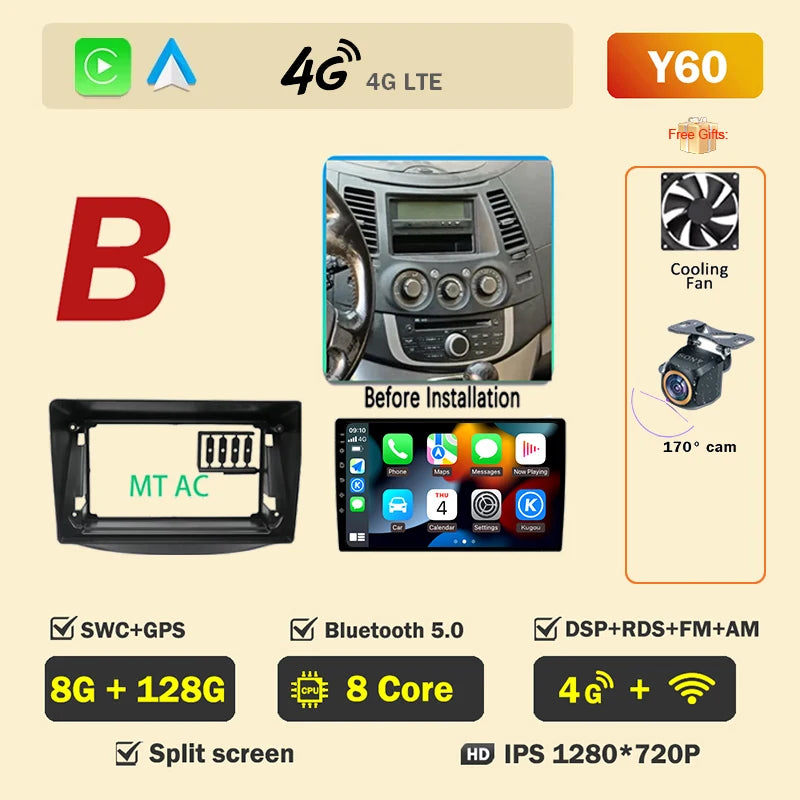 Android 16 Car Radio Player For Mitsubishi Grandis 1 2003 - 2011 Auto GPS Navigation Carplay Bluetooth DSP Wifi 5G NO 2din DVD