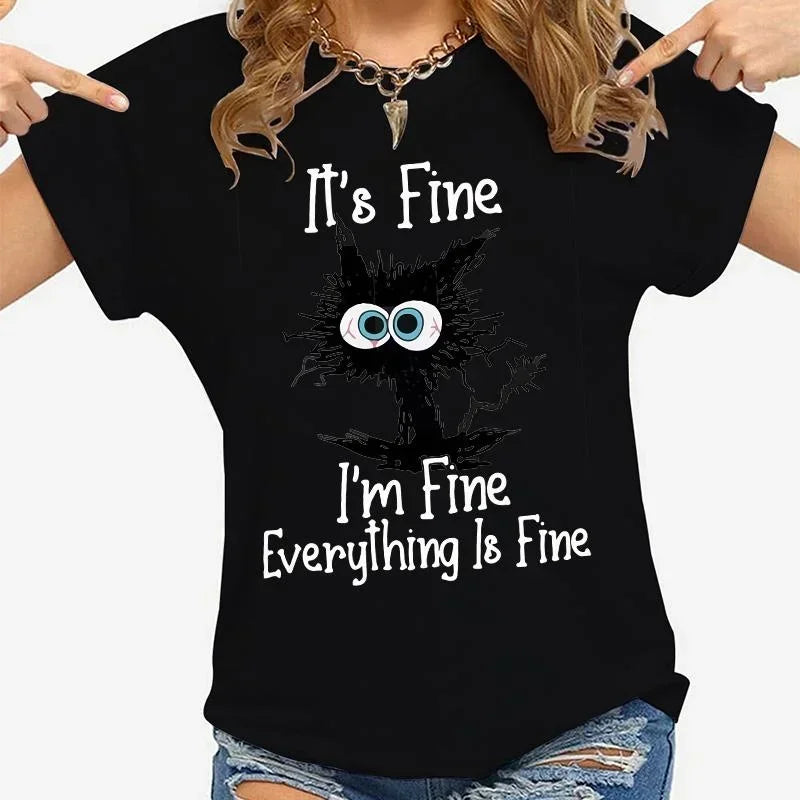 Women Clothes Cat It's Fine I'm Fine Everything Is Fine Print T-shirts Summer Casual Fashion Personalized Woman Clothing