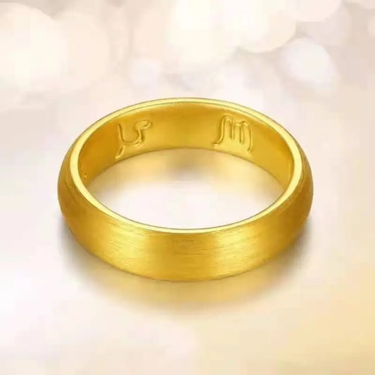 Luxury 24K 9999 Pure Gold real gold Six-Character True Words Ring Closed Mouth Ring Men's and Women's Ring