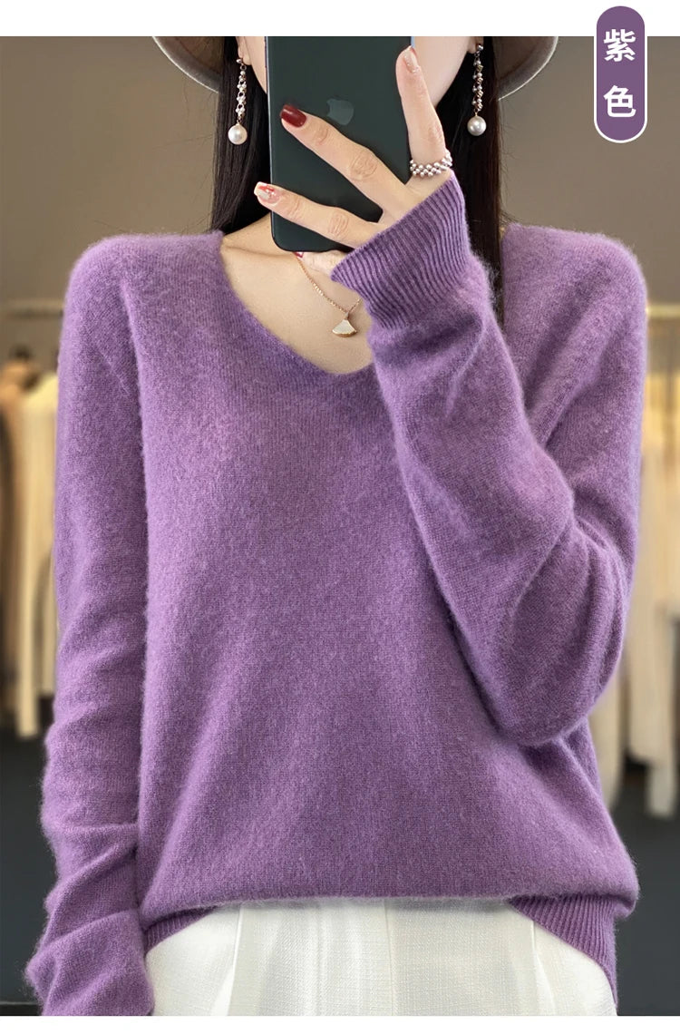 Women's Merino Wool V-Neck Sweater
