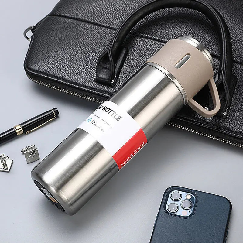 Free LOGO 3 In 1 set of  Thermos Mug Leak_Proof Travel Thermo Cup for Tea Water Coffee Thermo Cafe 500ML Double Stainless Steel