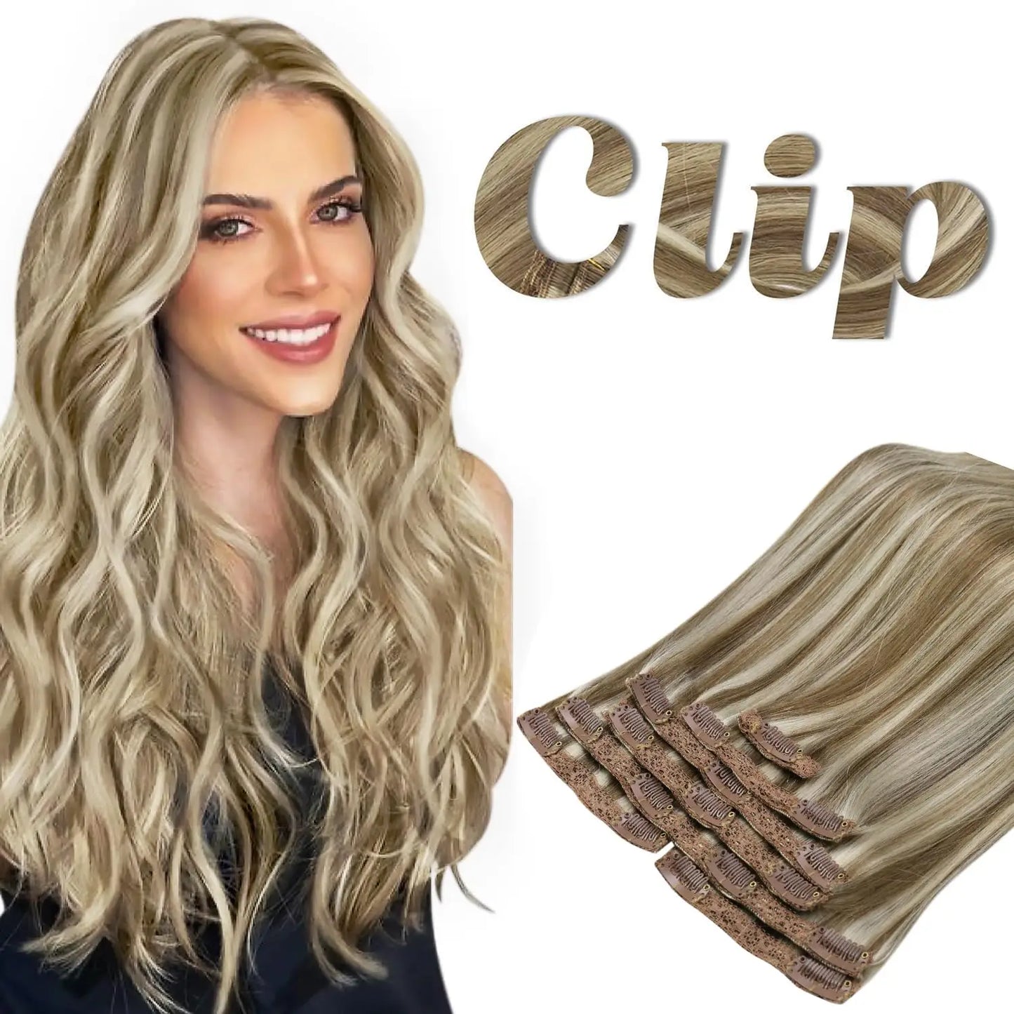 VeSunny Clip in Hair Extension Human Hair Balayage Natural Human Hair Extension Human Hair Clip Extension for Women