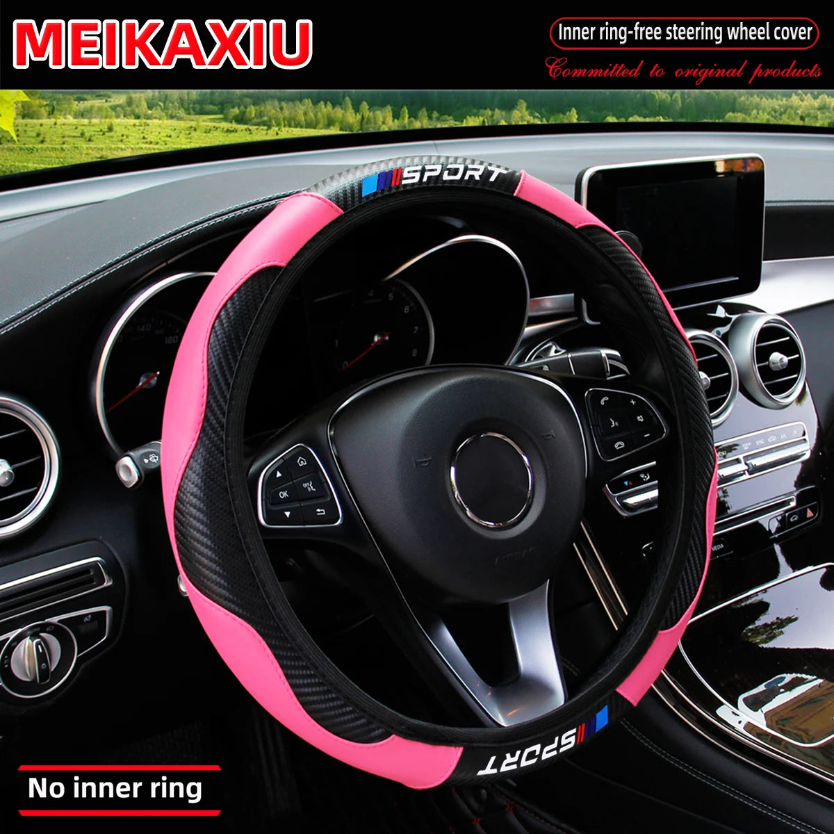 Carbon fiber leather SPORT car rimless steering wheel cover is suitable for 14.5 - 15-inch steering wheels as decoration items.