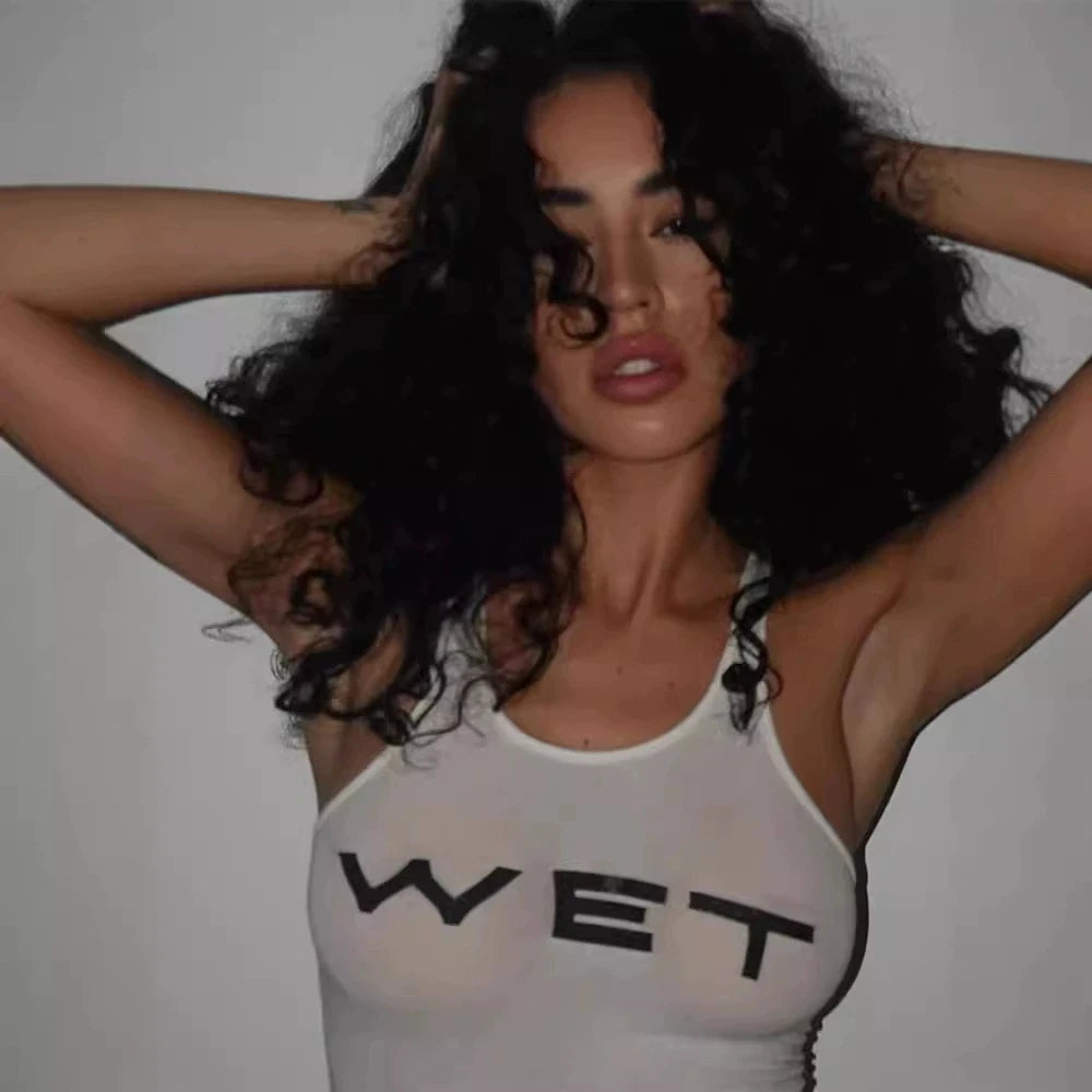 New 2026 Spring Women Sexy Tank Tops subtranslucent slim Tops Letter Printed White Women's Racerback Vest Summer Clothes